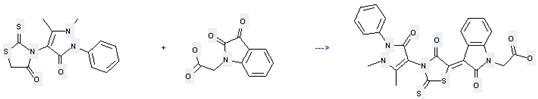 1H-Indole-1-aceticacid, 2,3-dihydro-2,3-dioxo- can be used to produce [3-[3-(1,5-dimethyl-3-oxo-2-phenyl-2,3-dihydro-1H-pyrazol-4-yl)-4-oxo-2-thioxo-thiazolidin-5-ylidene]-2-oxo-2,3-dihydro-indol-1-yl]-acetic acid 
